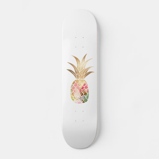 Aquarel Gouden Ananas Skateboard (Voorkant)