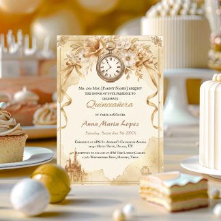 Aquarel gouden Assepoester thema quinceanera Kaart