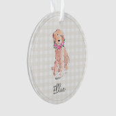 Aquarel Gouden Doodle Hond Bloemen NAAM Ornament (voorkant)