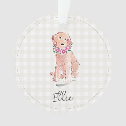 Aquarel Gouden Doodle Hond Bloemen NAAM Ornament (voorkant)
