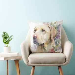 Aquarel Gouden Labrador Retriever en Bloemen Kussen