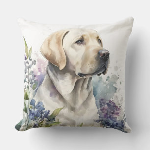 Aquarel Gouden Labrador Retriever en Bloemen Kussen