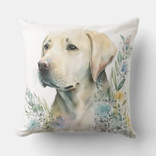 Aquarel Gouden Labrador Retriever en Bloemen Kussen