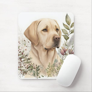 Aquarel Gouden Labrador Retriever en Bloemen Muismat