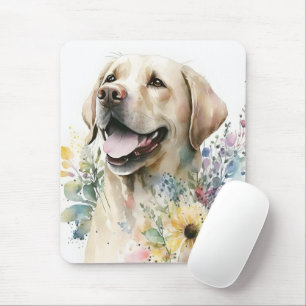 Aquarel Gouden Labrador Retriever en Bloemen Muismat
