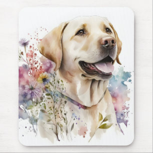 Aquarel Gouden Labrador Retriever en Bloemen Muismat