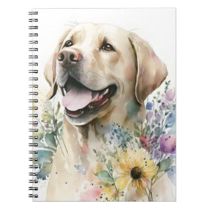Aquarel Gouden Labrador Retriever en Bloemen Notitieboek