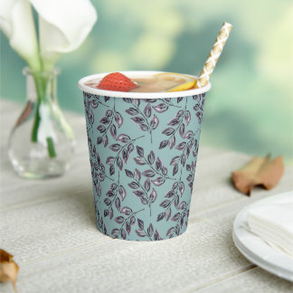 Aquarel grijs, zwarte takken op een turquoise papieren bekers