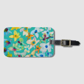 Aquarel grillige blauwe bloemen bagagelabel (Voorkant (horizontaal))