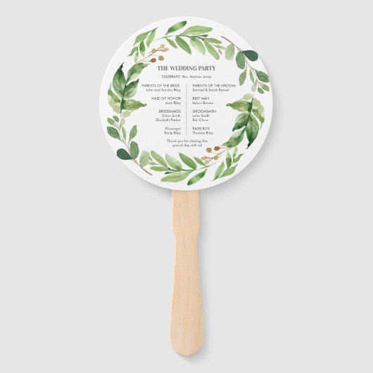 Aquarel groen bruiloft ceremonie programma handwaaier (Achterkant)