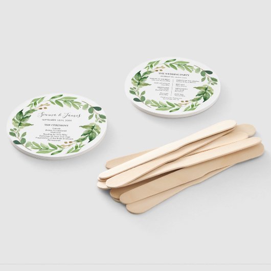 Aquarel groen bruiloft ceremonie programma handwaaier (Niet-gemonteerd)