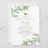 Aquarel Groen en Witte Bloemen Afstuderen Kaart (Voorkant)