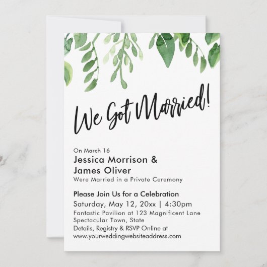 Aquarel Groen Geweest Getrouwd! Viering Kaart (Voorkant)