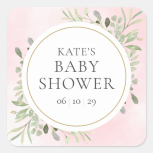 Aquarel groen meisje roze Baby shower Vierkante Sticker