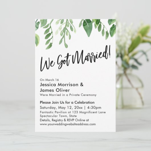 Aquarel Groen We Zijn Getrouwd! Viering Kaart (Staand voorkant)