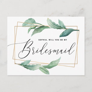 Aquarel groen. Wil je mijn bruidsmeisje zijn Briefkaart