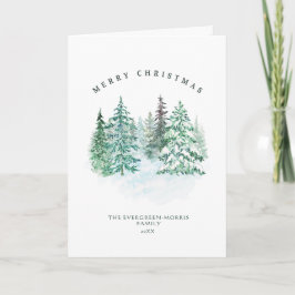 Aquarel groenblijvend bos Vrolijk Kerstfeest  Feestdagen Kaart