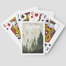 Aquarel Groenblijvende Dennenbos met Naam Pokerkaarten