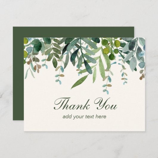 Aquarel groene bladeren dank je wel  bedankkaart (Voorkant / Achterkant)
