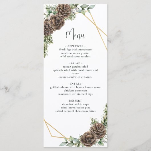 Aquarel Groene Dennenappel Winter Huwelijk Menu (Voorkant)