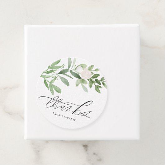 Aquarel Groene en Witte Bloem Dank Je Bedankjes Labels (In situ)