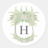 Aquarel Groene en Witte Hortensia Bruiloftskrans Ronde Sticker (Voorkant)