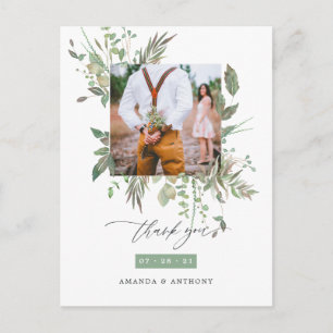 Aquarel Groene Huwelijksfoto Bedankt Briefkaart