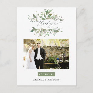 Aquarel Groene Huwelijksfoto Bedankt Briefkaart