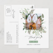 Aquarel Groene Huwelijksfoto Dank je wel Briefkaart (Voorkant / Achterkant)
