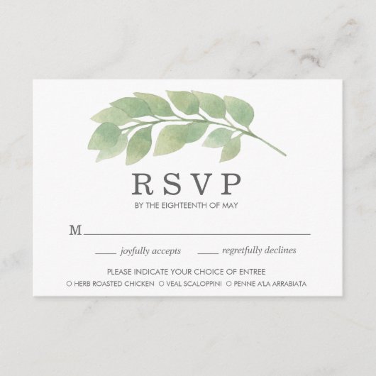 Aquarel Groene Huwelijksmaal Keuze RSVP Kaart (Voorkant)