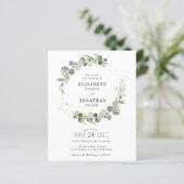 Aquarel groene krans trouw uitnodiging (Staand voorkant)