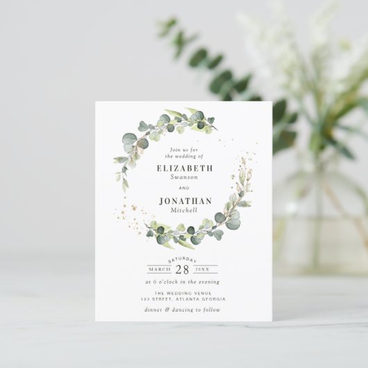 Aquarel groene krans trouw uitnodiging (Staand voorkant)