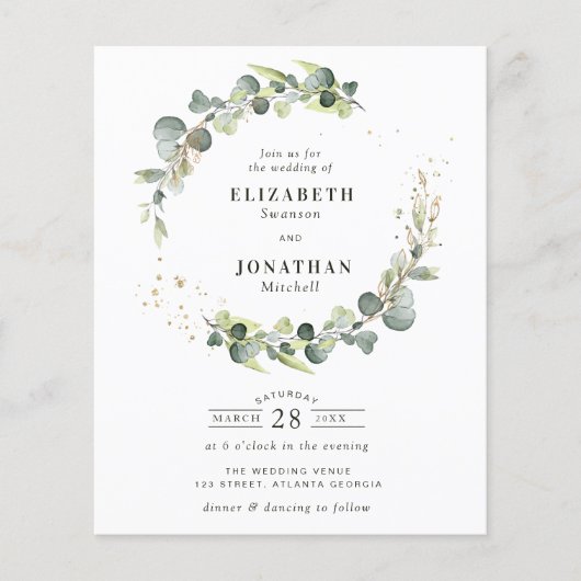Aquarel groene krans trouw uitnodiging (Voorkant)