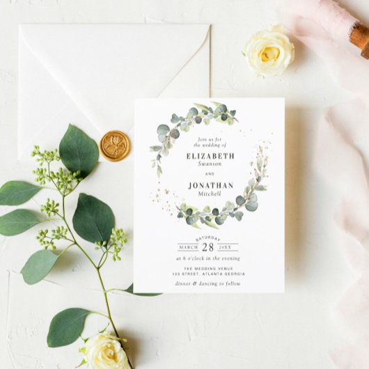 Aquarel groene krans trouw uitnodiging