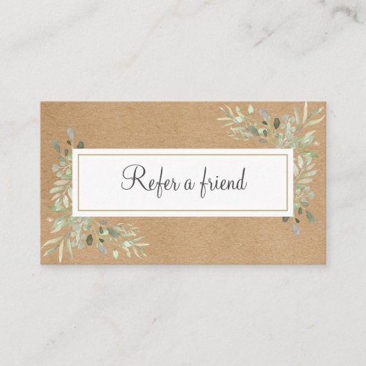 Aquarel Groene Tinten Rustieke Kraft Aanbevelingskaartje (Voorkant)