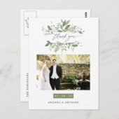 Aquarel Groene Trouwfoto Bedankt Briefkaart (Voorkant / Achterkant)