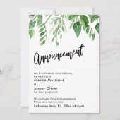 Aquarel Groene Uitgestelde Trouwkaart Aankondiging (Voorkant)