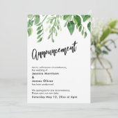 Aquarel Groene Uitgestelde Trouwkaart Aankondiging (Staand voorkant)