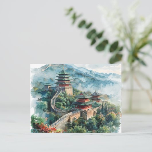 Aquarel Grote Muur China Azië Reizen Briefkaart (Staand voorkant)