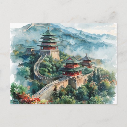 Aquarel Grote Muur China Azië Reizen Briefkaart (Voorkant)
