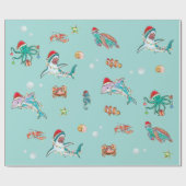 Aquarel Haaienrif Kerst Zeedieren Dolfijn Cadeaupapier (Vlak)