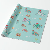 Aquarel Haaienrif Kerst Zeedieren Dolfijn Cadeaupapier (Uitgerold)