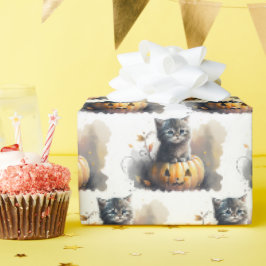 Aquarel Halloween Kitten In een Jack-o-lantern Cadeaupapier