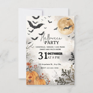 Aquarel Halloween Nacht Feest Uitnodiging – Bewerk