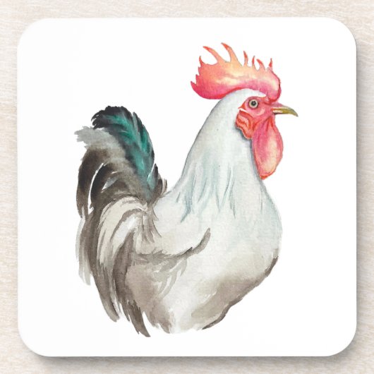 Aquarel hand tekening van een Haan Bier Onderzetter (Voorkant)