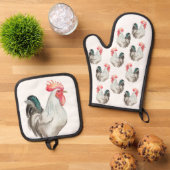 Aquarel hand tekening van een Haan Ovenwant & Pannenlap Set (Top down)