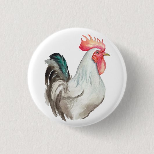 Aquarel hand tekening van een Haan Ronde Button 3,2 Cm (Voorkant)
