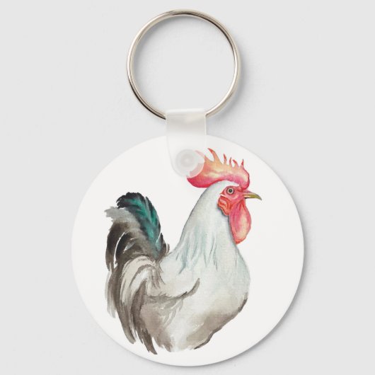 Aquarel hand tekening van een Haan Sleutelhanger (Voorkant)