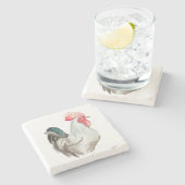 Aquarel hand tekening van een Haan Stenen Onderzetter (Zijkant)