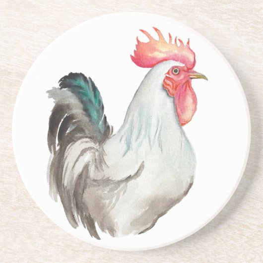 Aquarel hand tekening van een Haan Zandsteen Onderzetter (Voorkant)